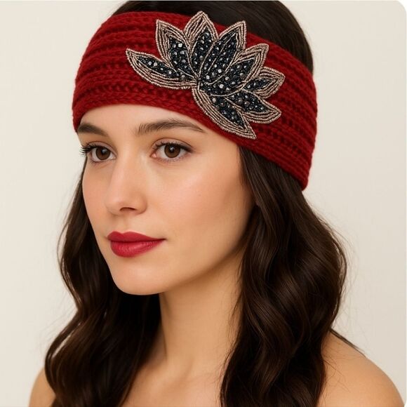 Accessories - SALE Red Rhinestone Bling Knit Head Wrap Ski HeadBand